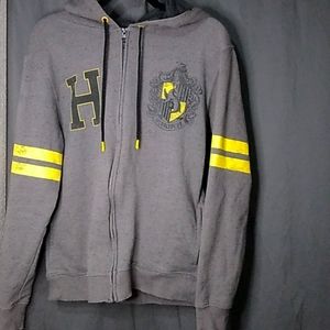 S Harry Potter Hufflepuff Grey Yellow Zip Up Hoodie